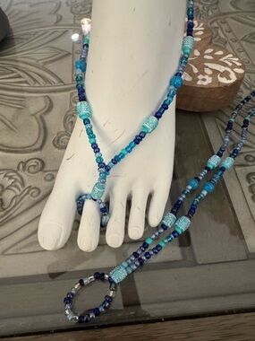 Bonitas barefoot sandals Handmade Blue Turquoise & Navy Anklet by Yvonne